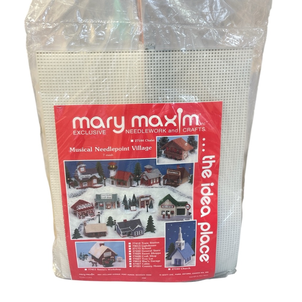 Vintage Mary Maxim Musical Needlepoint Christmas Village Sealed NWOT